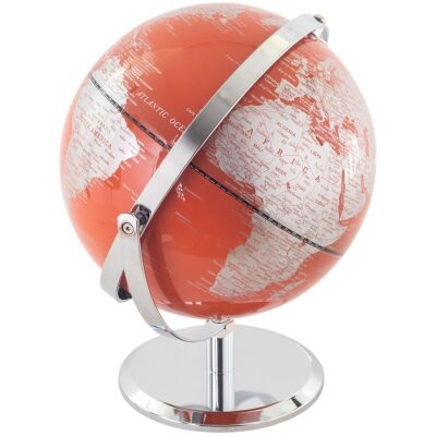 GLOBO TERRAQUEO 23 CM ACERO Y FONDO ROJO