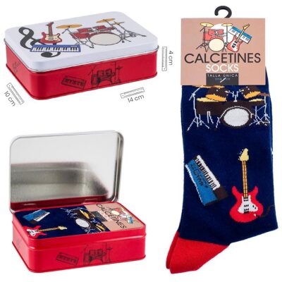 CALCETINES AZUL GUITARRA BATERIA PIANO LATA
