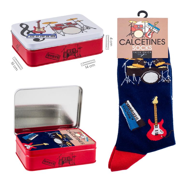 CALCETINES AZUL GUITARRA BATERIA PIANO LATA