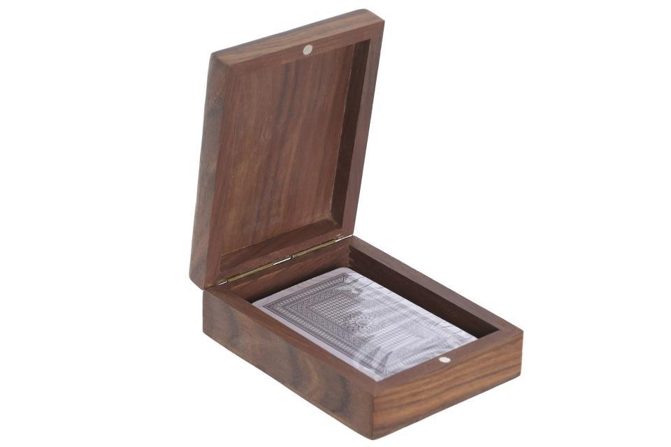 CARTAS CAJA MADERA FRENTE METAL REY DE PICAS