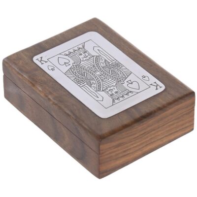 CARTAS CAJA MADERA FRENTE METAL REY DE PICAS
