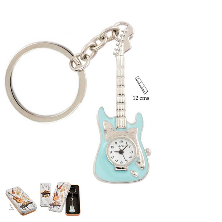 LLAVERO RELOJ GUITARRA ELECTRICA AZUL CAJA