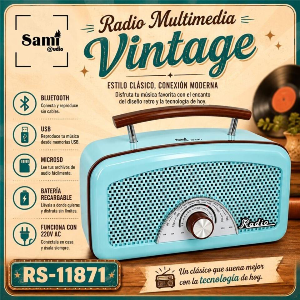 RADIO SAMI VINTAGE TURQUESA ASA RIGIDA MARRON