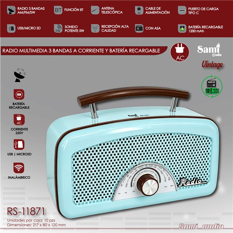 RADIO SAMI VINTAGE TURQUESA ASA RIGIDA MARRON