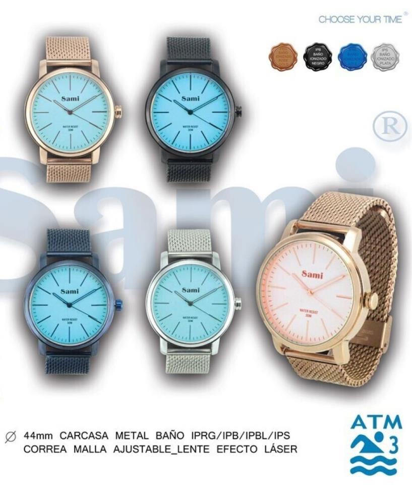 RELOJ PULSERA SAMI MALLA LENTE EFECTO LASER COL