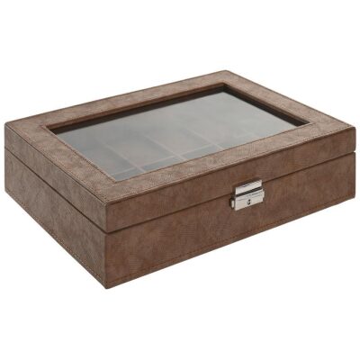 RELOJERO 12 UNID  MARRON TAPA CRISTAL