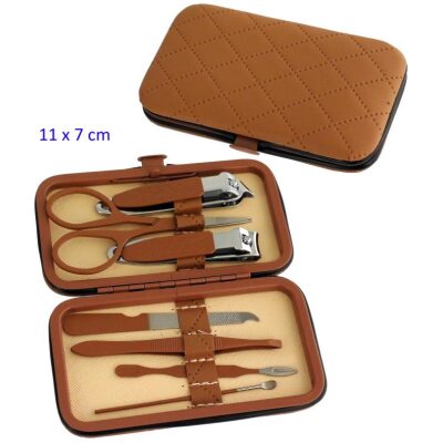 SET MANICURA 7 PZAS ESTUCHE ACOLCHADO CAMEL