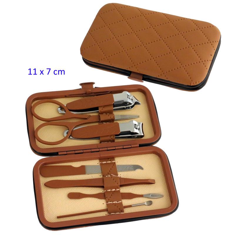 SET MANICURA 7 PZAS ESTUCHE ACOLCHADO CAMEL
