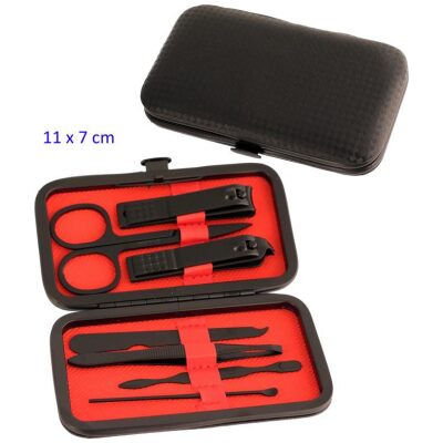 SET MANICURA 7 PZAS  ESTUCHE NEGRO INT  ROJO