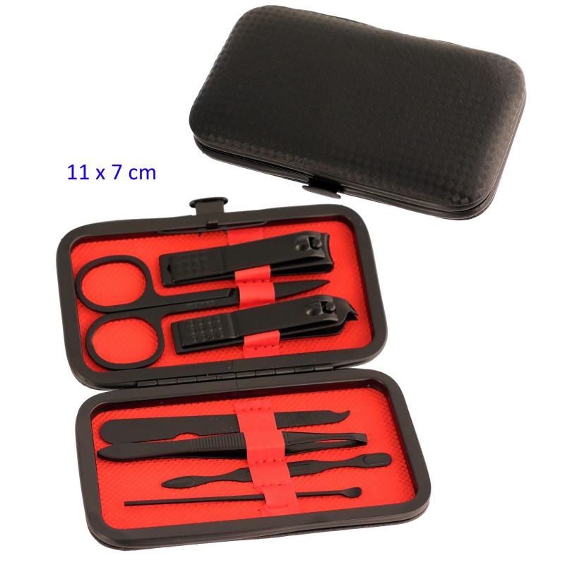 SET MANICURA 7 PZAS ESTUCHE NEGRO INT ROJO