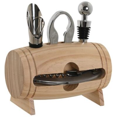 SET VINOS BARRIL MADERA PINO 4 PZAS